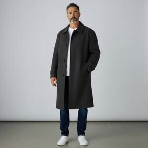 Vintage Alpacuna Jacobson's Herringbone Lined Trench Coat Mens Size 54 Charcoal